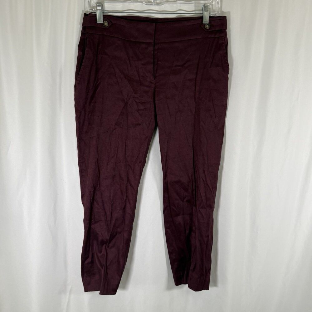 Loft Linen Blend Pants Women's 6P Petite Burgundy Mid Rise Lightweight